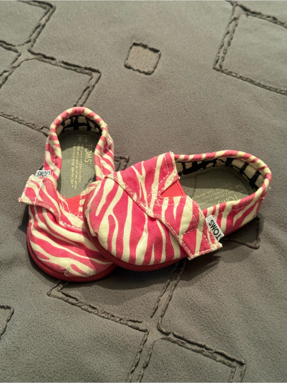 Toms Kids Pink and White Zebra Canvas Slip-On Shoes